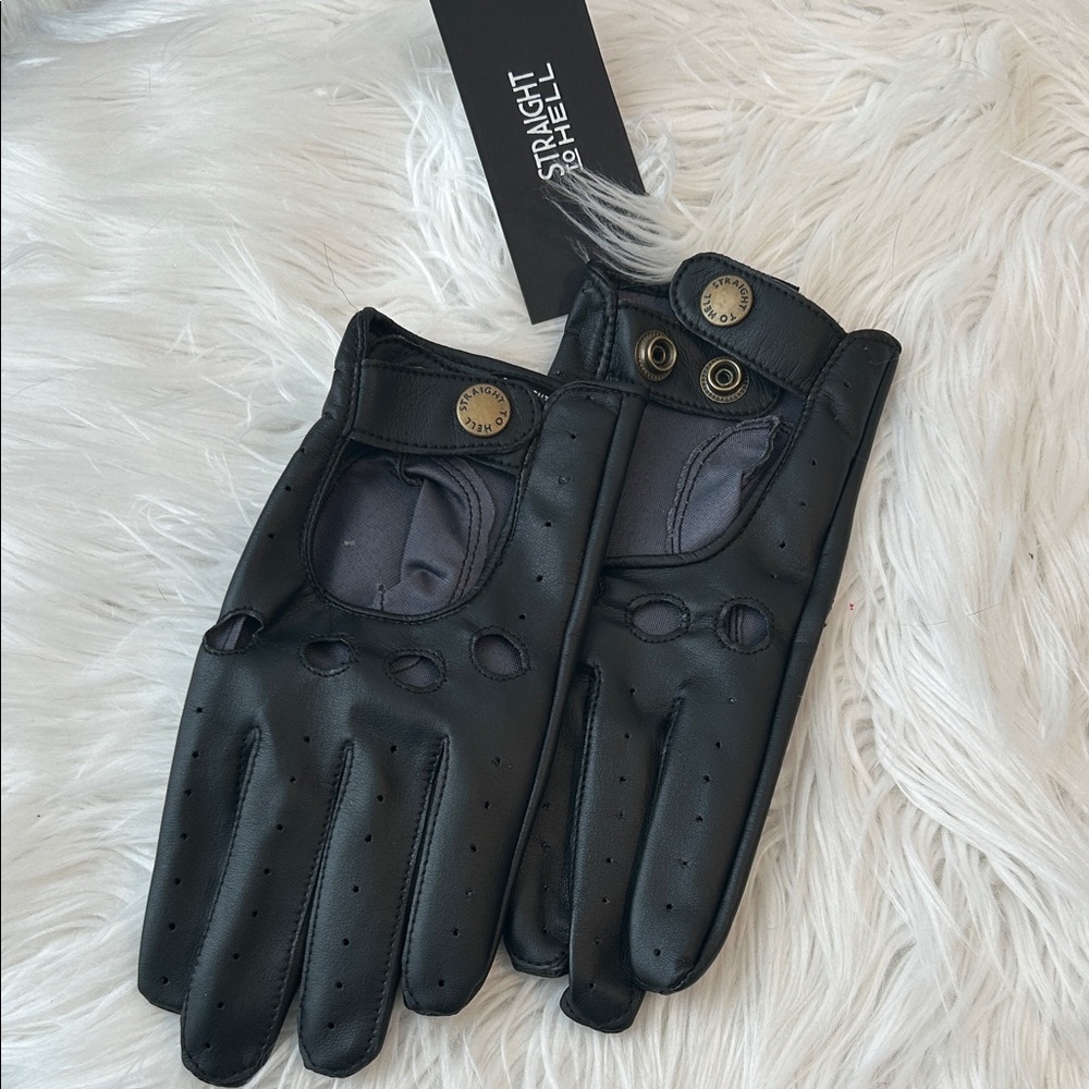 Black Vegan Leather Moto Gloves